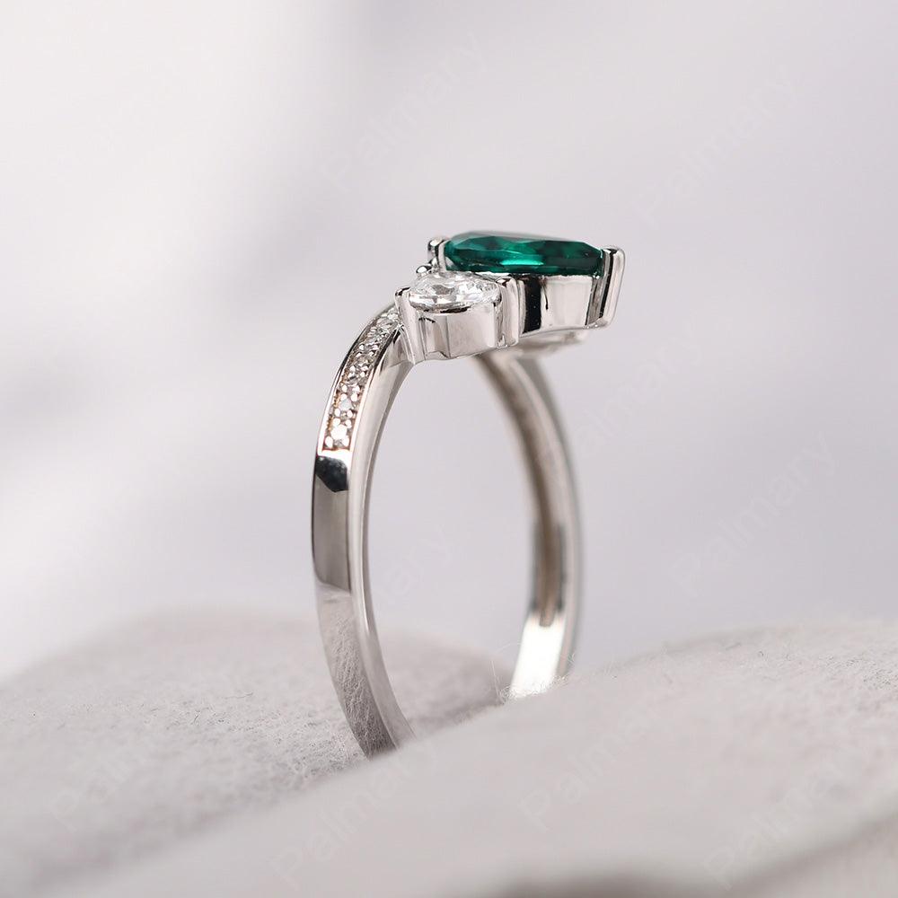Three Stone Pear Shaped Emerald Crown Ring - Palmary