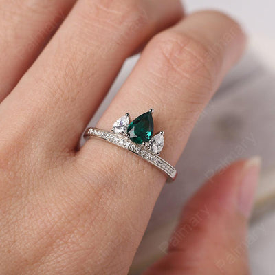 Three Stone Pear Shaped Emerald Crown Ring - Palmary