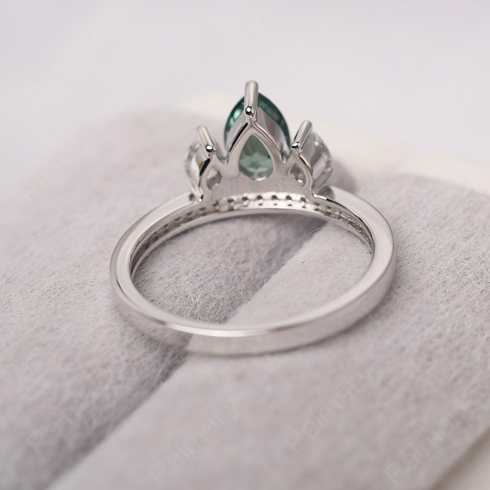 Three Stone Pear Shaped Green Sapphire Crown Ring - Palmary