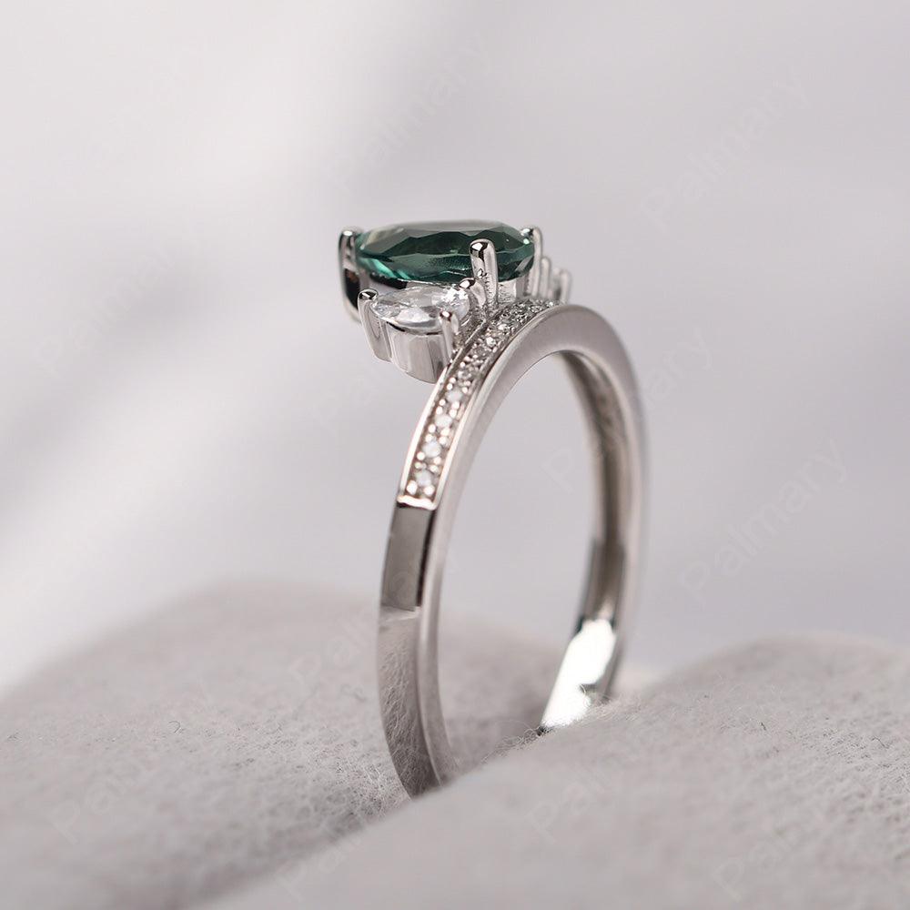 Three Stone Pear Shaped Green Sapphire Crown Ring - Palmary