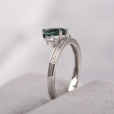 Three Stone Pear Shaped Green Sapphire Crown Ring - Palmary