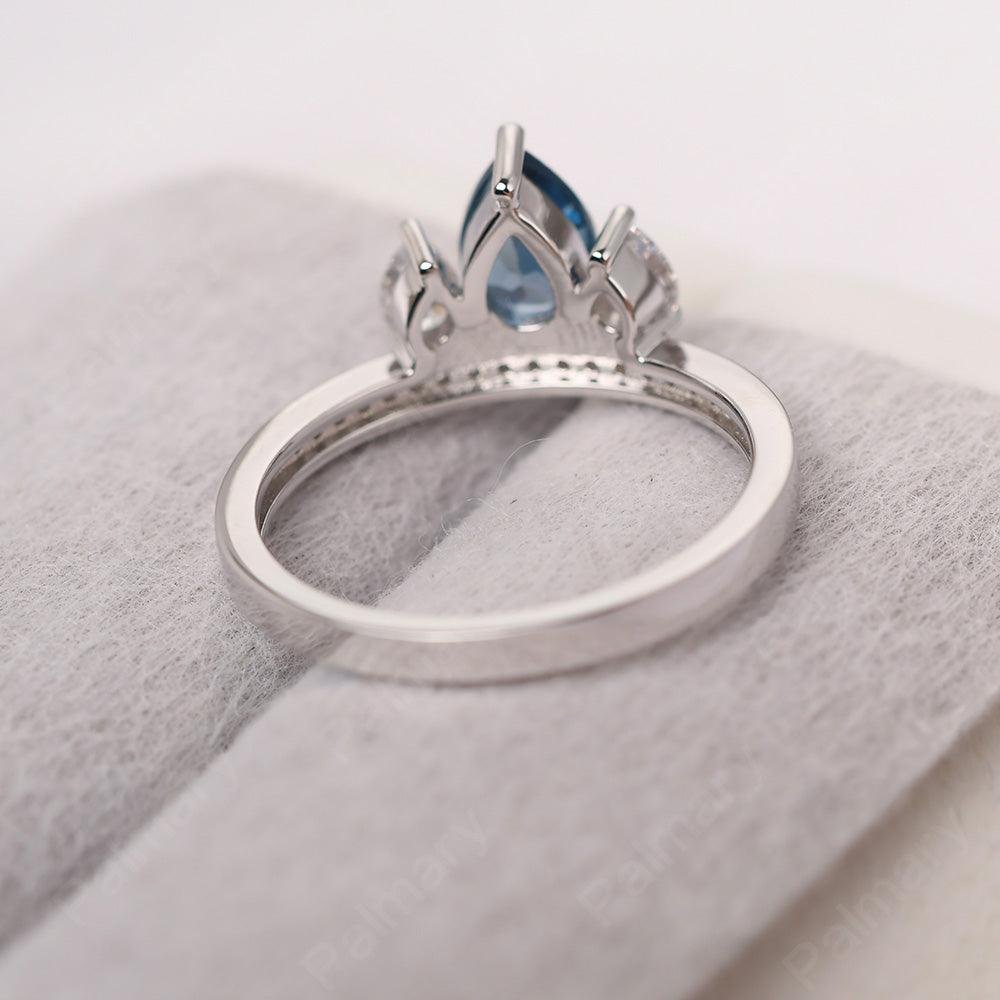Three Stone Pear Shaped London Blue Topaz Crown Ring - Palmary