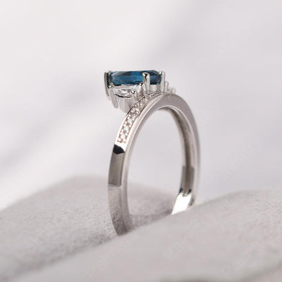 Three Stone Pear Shaped London Blue Topaz Crown Ring - Palmary