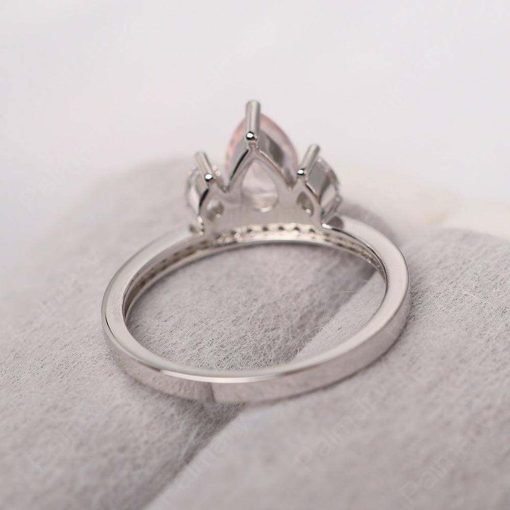 Three Stone Pear Shaped Rose Quartz Crown Ring - Palmary