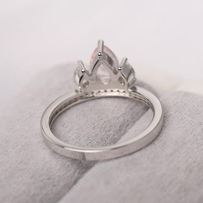 Three Stone Pear Shaped Rose Quartz Crown Ring - Palmary