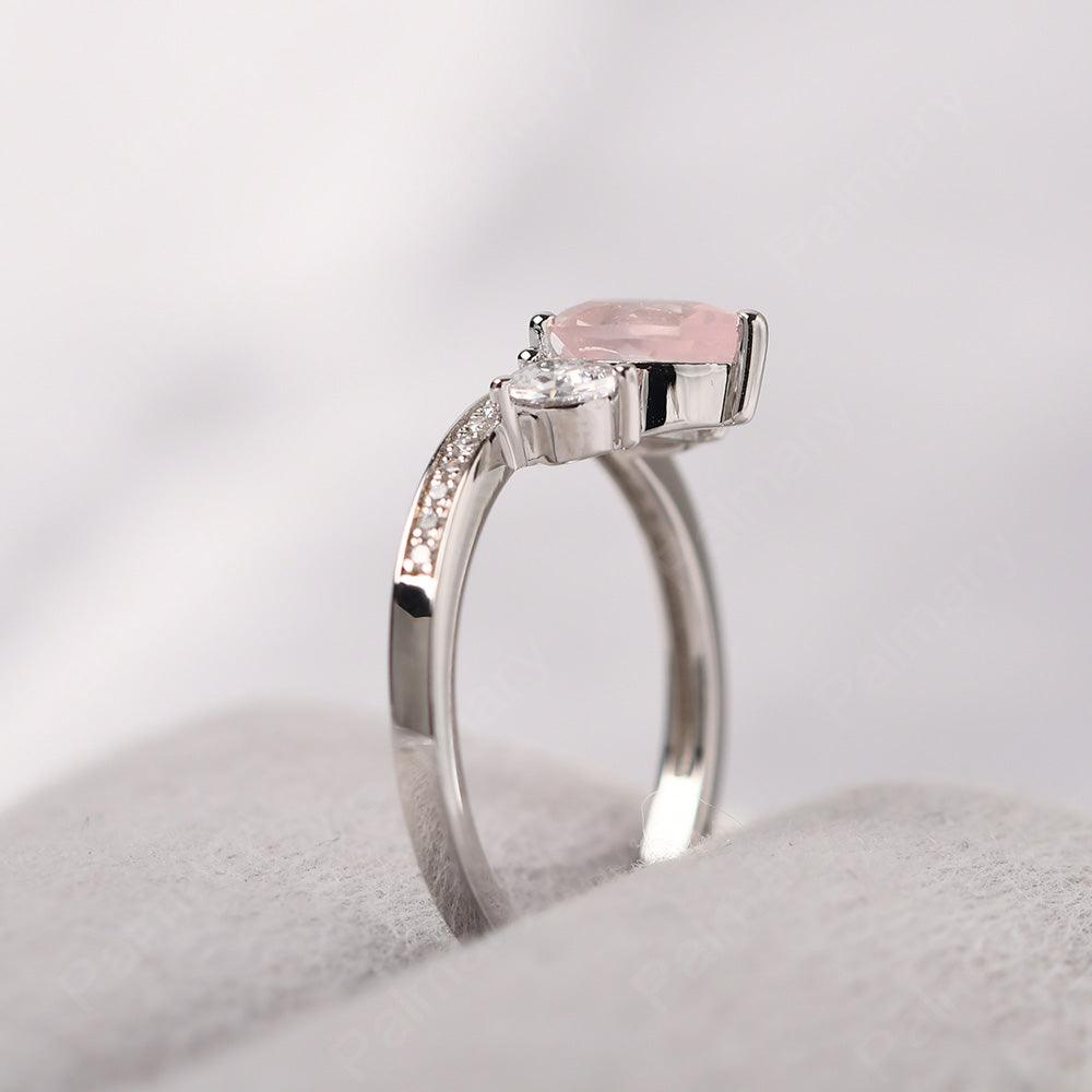 Three Stone Pear Shaped Rose Quartz Crown Ring - Palmary