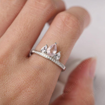 Three Stone Pear Shaped Rose Quartz Crown Ring - Palmary