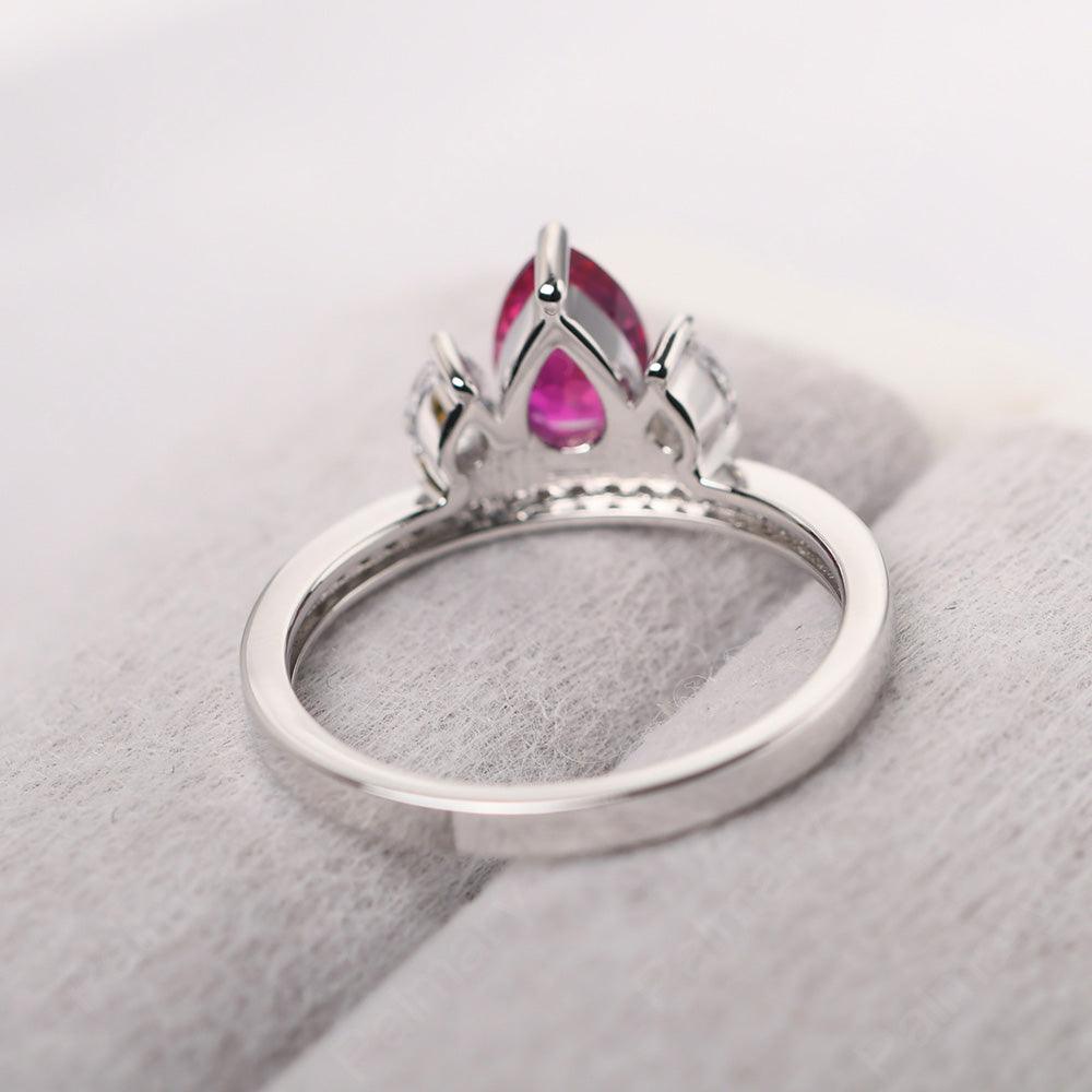 Three Stone Pear Shaped Ruby Crown Ring - Palmary