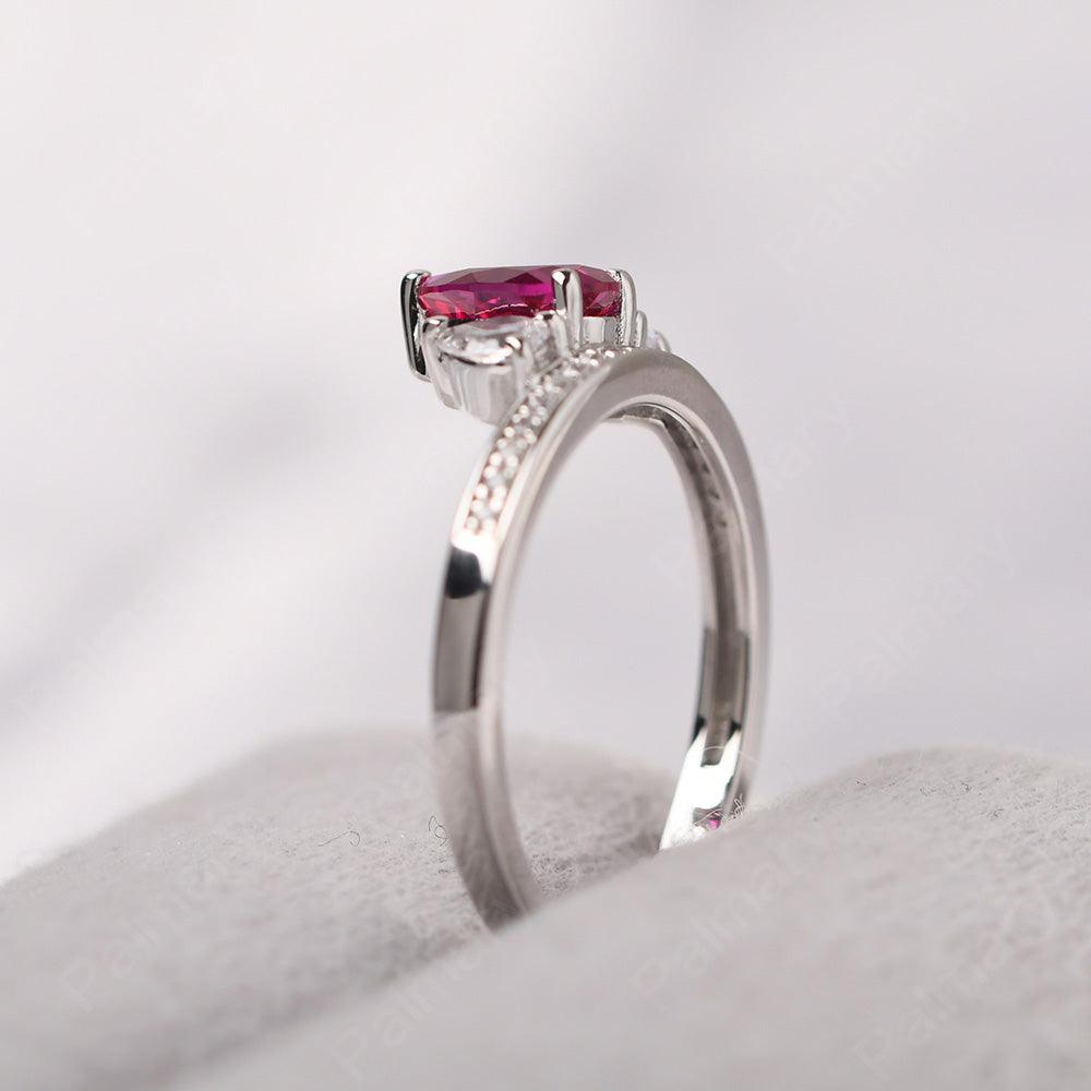 Three Stone Pear Shaped Ruby Crown Ring - Palmary