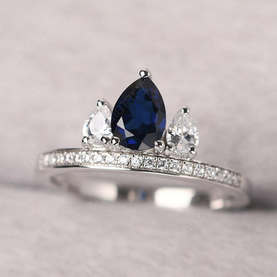 Three Stone Pear Shaped Sapphire Crown Ring - Palmary
