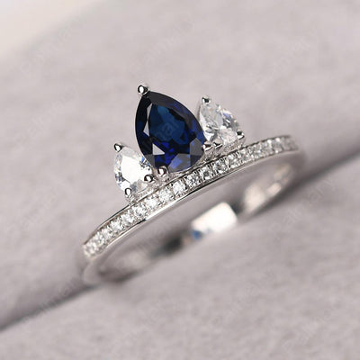 Three Stone Pear Shaped Sapphire Crown Ring - Palmary