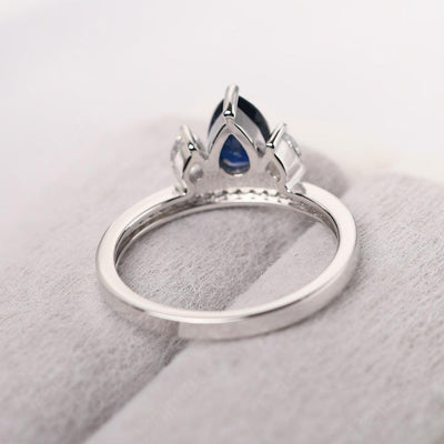 Three Stone Pear Shaped Sapphire Crown Ring - Palmary