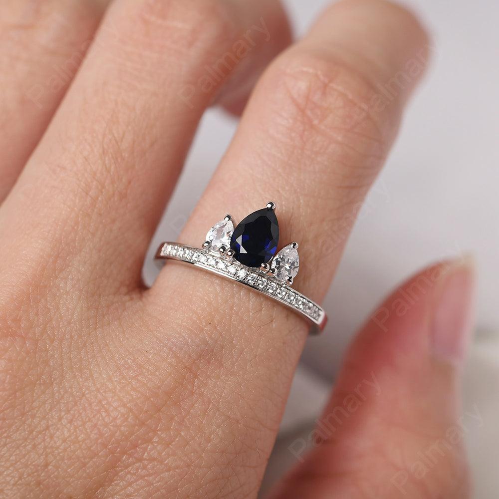 Three Stone Pear Shaped Sapphire Crown Ring - Palmary