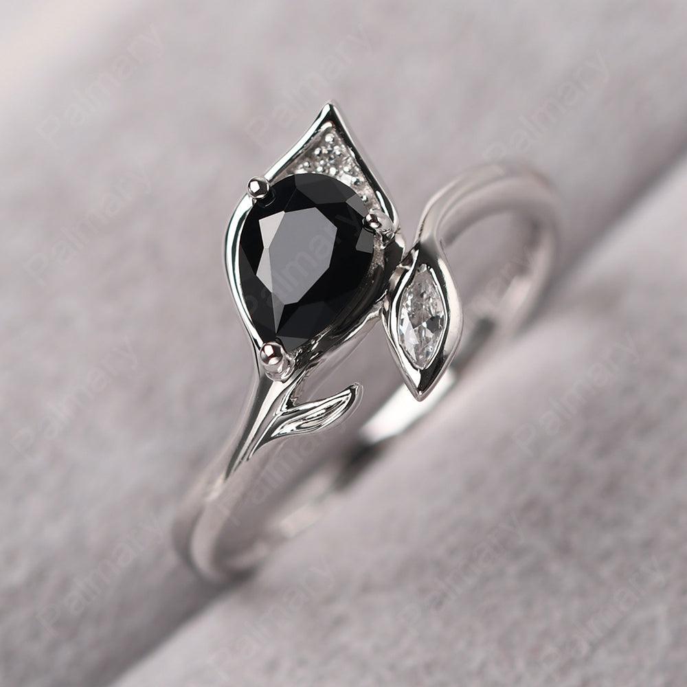Pear Shaped Black Spinel Wedding Rings - Palmary