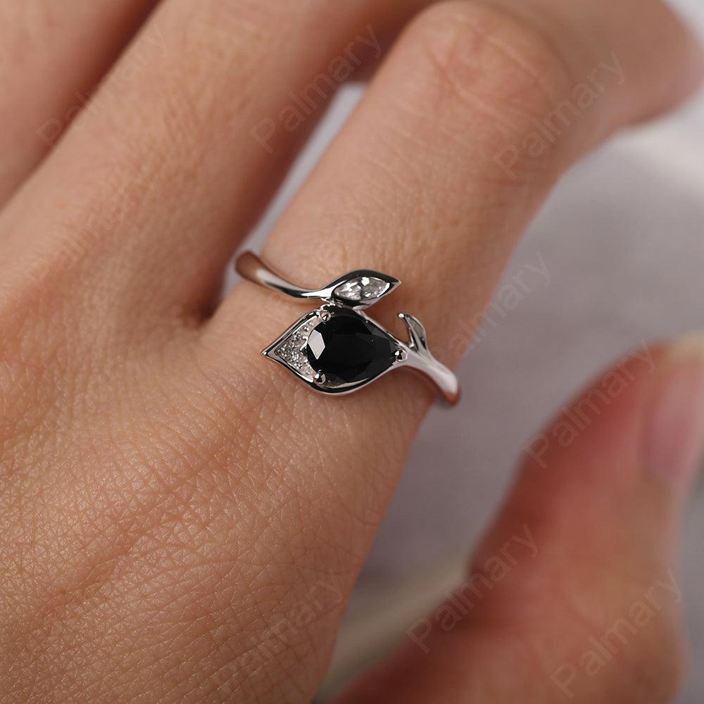 Pear Shaped Black Spinel Wedding Rings - Palmary