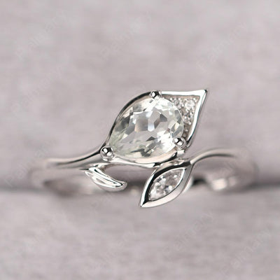 Pear Shaped Green Amethyst Wedding Rings - Palmary