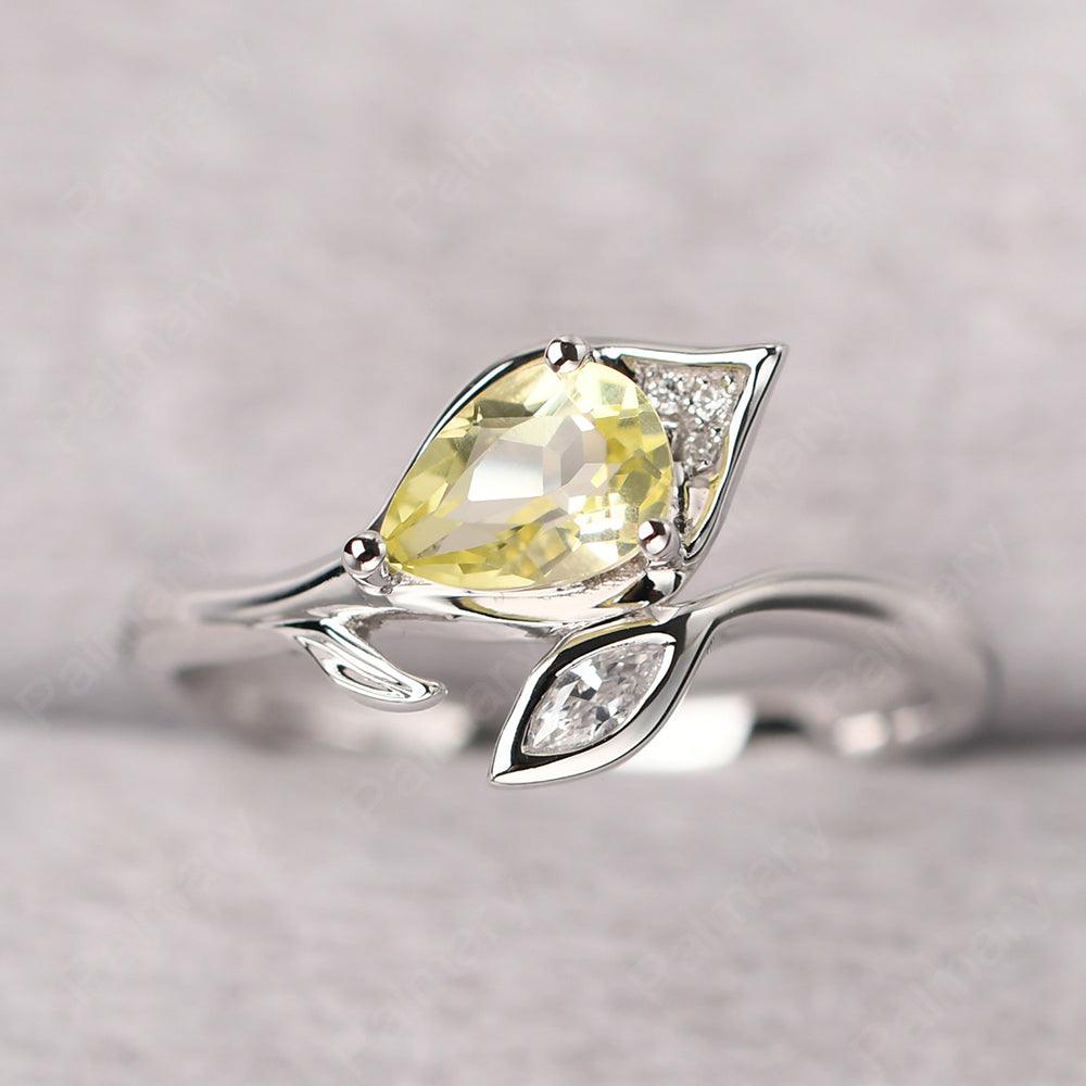 Pear Shaped Lemon Quartz Wedding Rings - Palmary
