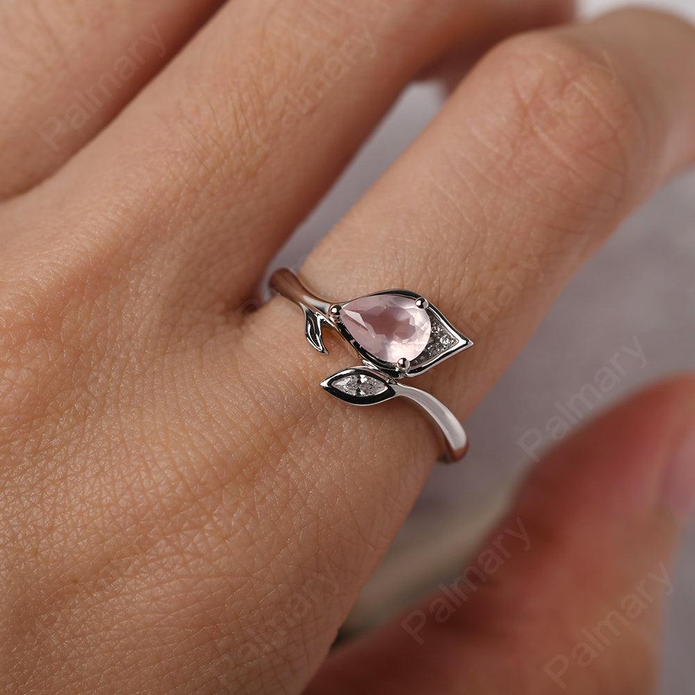 Pear Shaped Rose Quartz Wedding Rings - Palmary