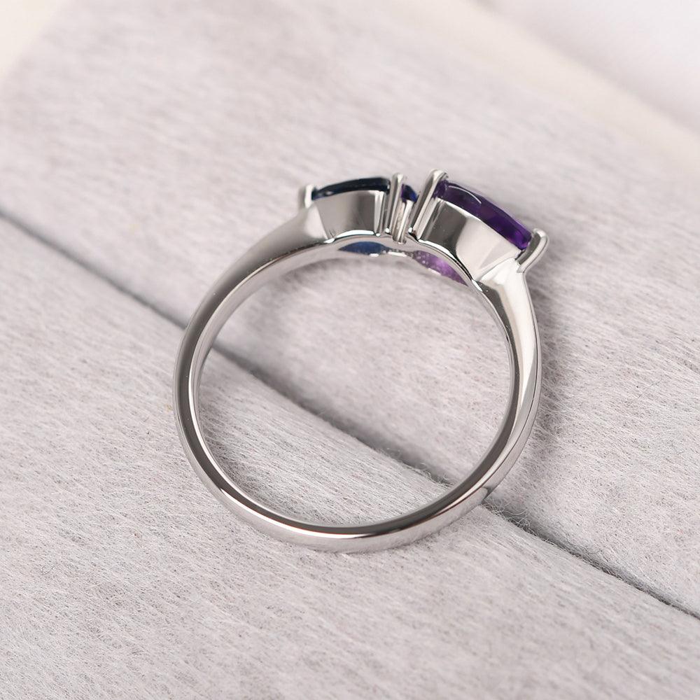 East West Pear Shaped Amethyst And Sapphire Two Stone Ring - Palmary