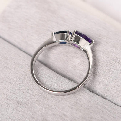 East West Pear Shaped Amethyst And Sapphire Two Stone Ring - Palmary