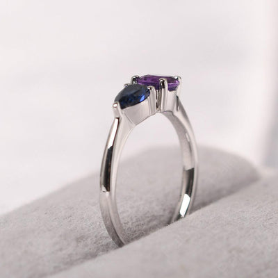 East West Pear Shaped Amethyst And Sapphire Two Stone Ring - Palmary
