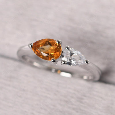 East West Pear Shaped Citrine And Cubic Zirconia Two Stone Ring - Palmary