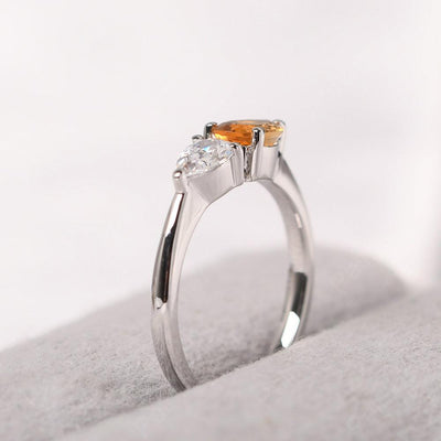 East West Pear Shaped Citrine And Cubic Zirconia Two Stone Ring - Palmary