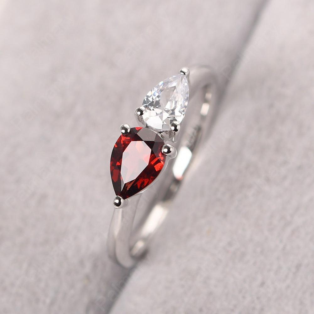East West Pear Shaped Cubic Zirconia And Garnet Two Stone Ring - Palmary