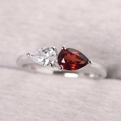 East West Pear Shaped Cubic Zirconia And Garnet Two Stone Ring - Palmary
