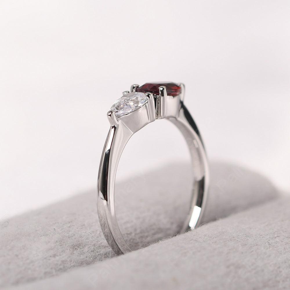 East West Pear Shaped Cubic Zirconia And Garnet Two Stone Ring - Palmary