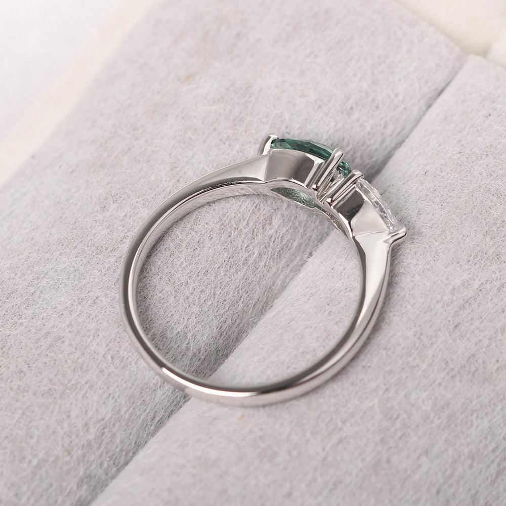 East West Pear Shaped Cubic Zirconia And Green Sapphire Two Stone Ring - Palmary