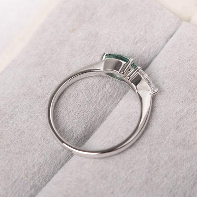 East West Pear Shaped Cubic Zirconia And Green Sapphire Two Stone Ring - Palmary
