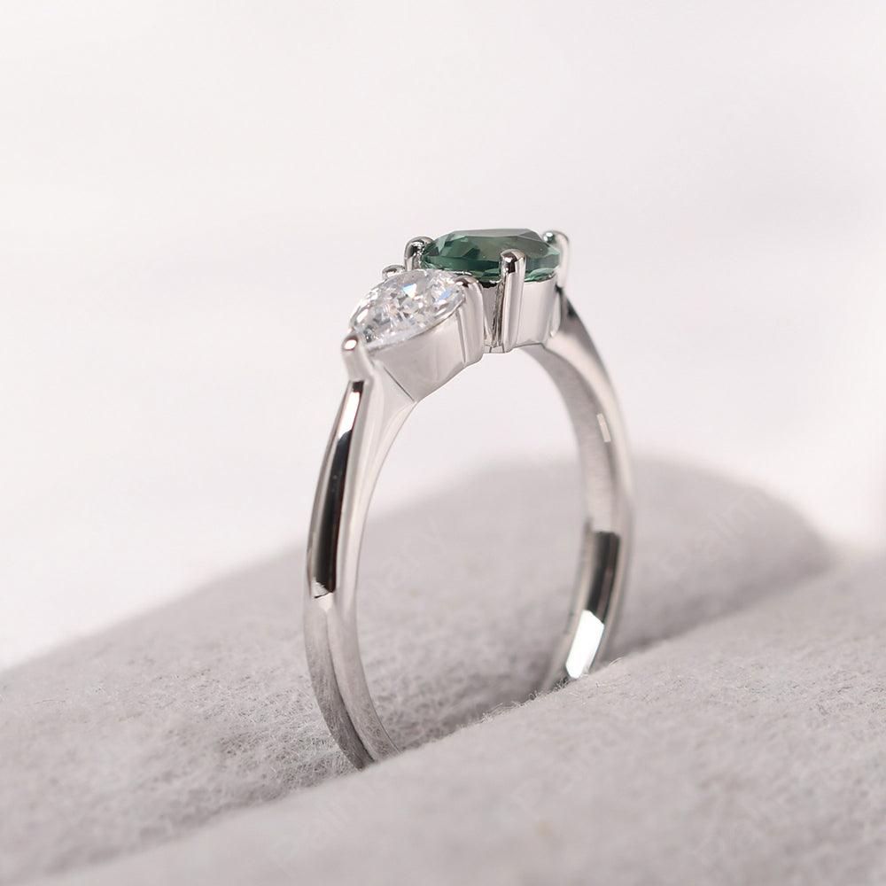 East West Pear Shaped Cubic Zirconia And Green Sapphire Two Stone Ring - Palmary