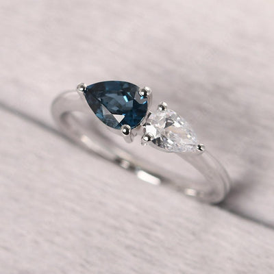 East West Pear Shaped Cubic Zirconia And London Blue Topaz Two Stone Ring - Palmary