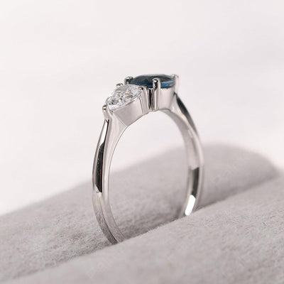 East West Pear Shaped Cubic Zirconia And London Blue Topaz Two Stone Ring - Palmary