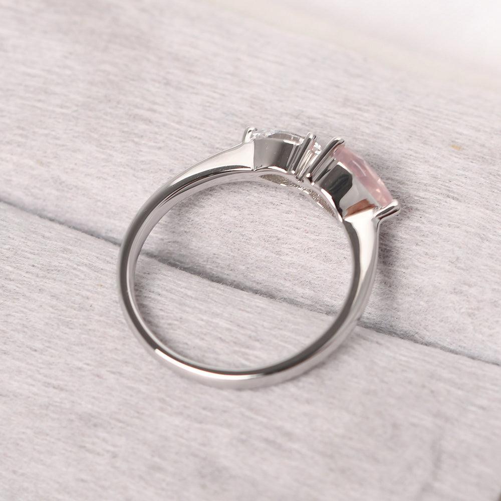 East West Pear Shaped Cubic Zirconia And Rose Quartz Two Stone Ring - Palmary