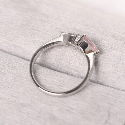 East West Pear Shaped Cubic Zirconia And Rose Quartz Two Stone Ring - Palmary