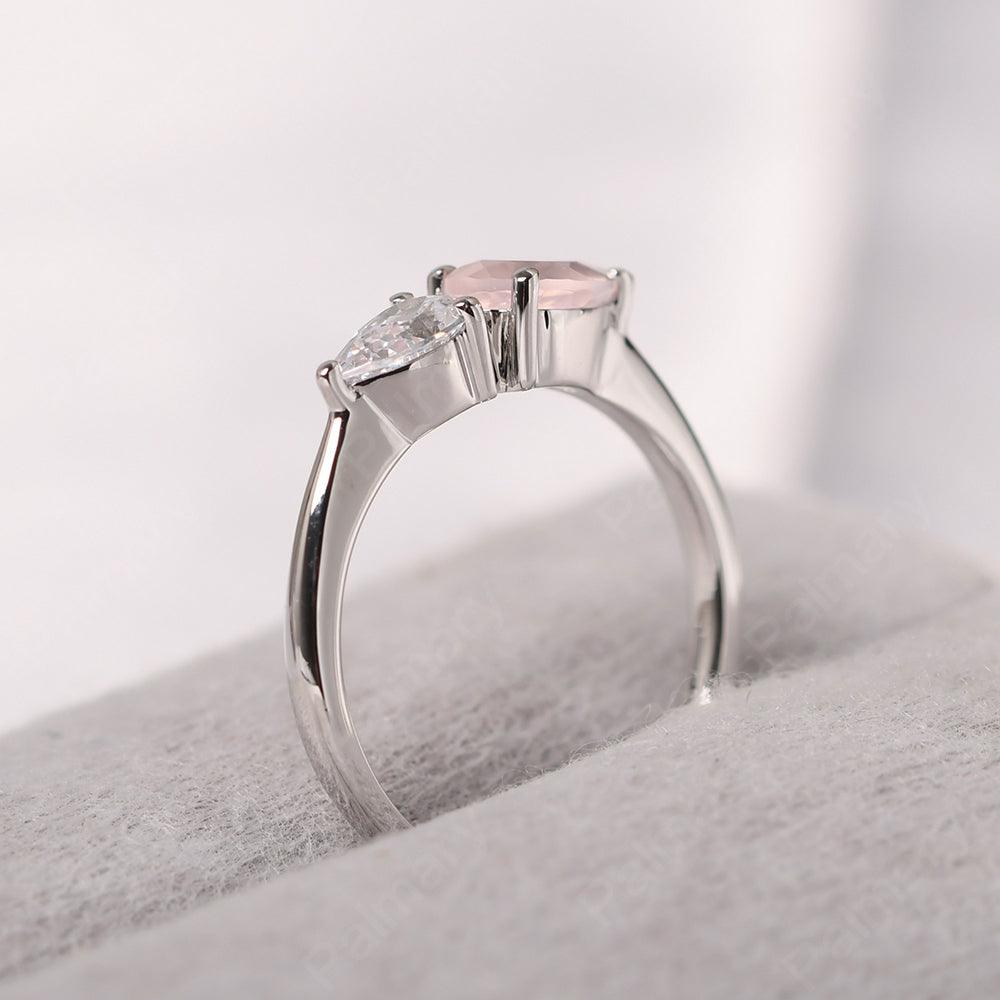East West Pear Shaped Cubic Zirconia And Rose Quartz Two Stone Ring - Palmary