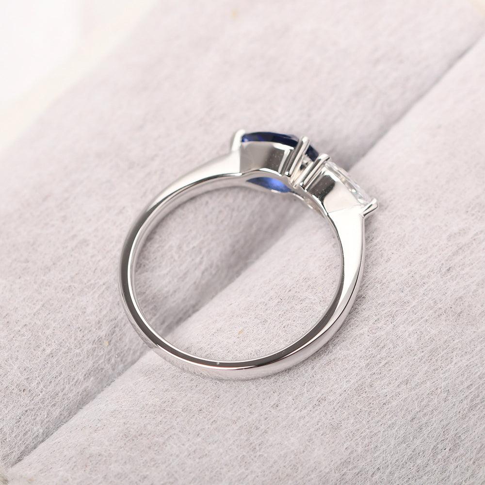 East West Pear Shaped Cubic Zirconia And Sapphire Two Stone Ring - Palmary