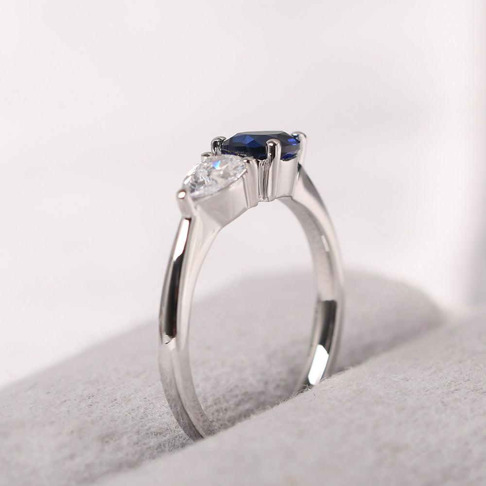 East West Pear Shaped Cubic Zirconia And Sapphire Two Stone Ring - Palmary