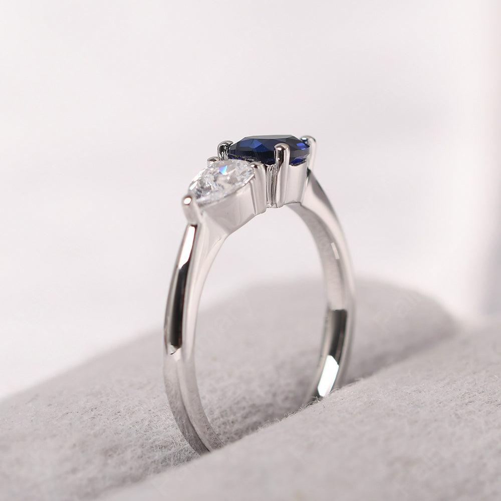 East West Pear Shaped Cubic Zirconia And Sapphire Two Stone Ring - Palmary
