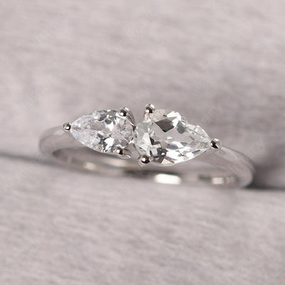 East West Pear Shaped Cubic Zirconia And White Topaz Two Stone Ring - Palmary