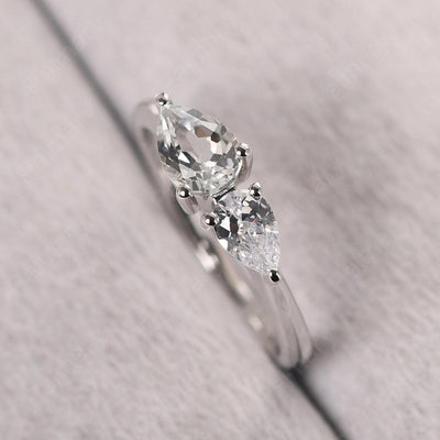 East West Pear Shaped Cubic Zirconia And White Topaz Two Stone Ring - Palmary