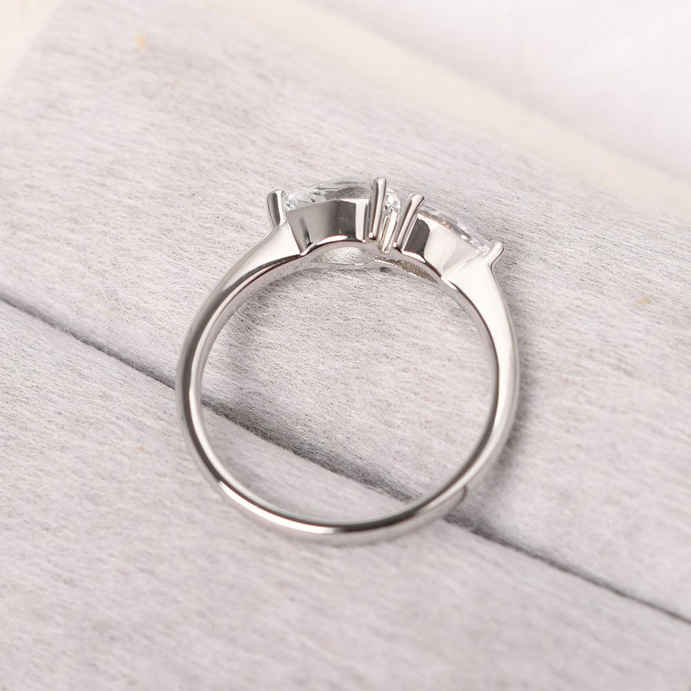East West Pear Shaped Cubic Zirconia And White Topaz Two Stone Ring - Palmary