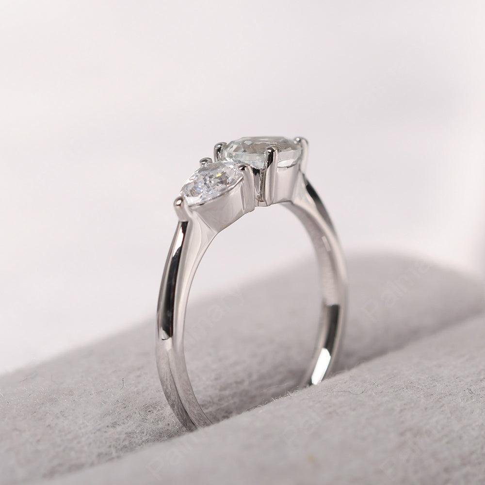 East West Pear Shaped Cubic Zirconia And White Topaz Two Stone Ring - Palmary