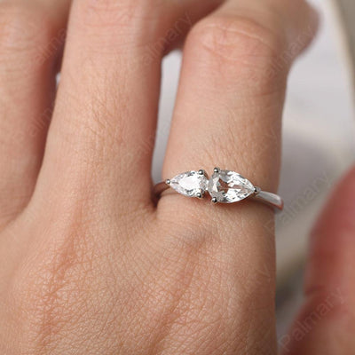 East West Pear Shaped Cubic Zirconia And White Topaz Two Stone Ring - Palmary