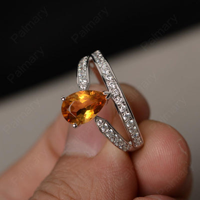 Pear Shaped Citrine Engagement Rings - Palmary