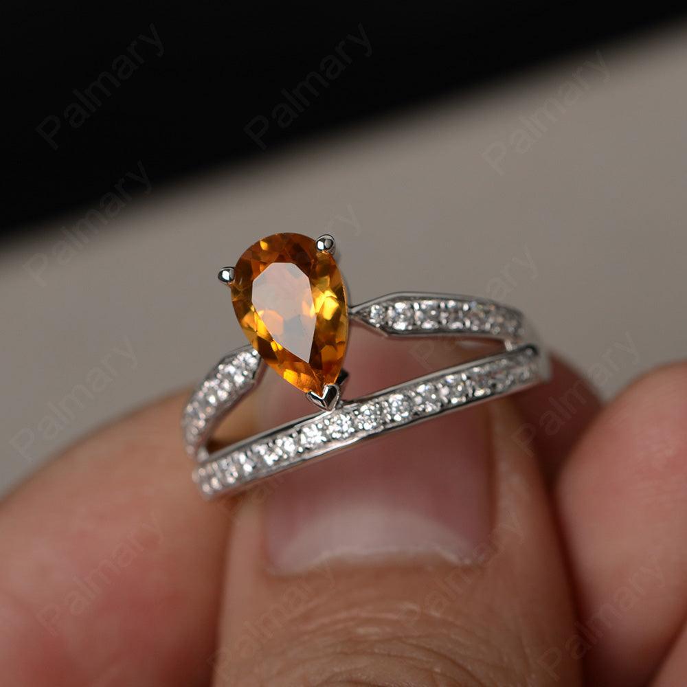 Pear Shaped Citrine Engagement Rings - Palmary