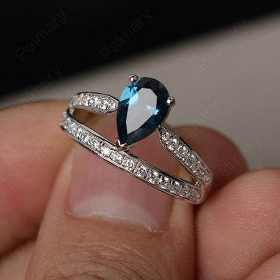 Pear Shaped London Blue Topaz Engagement Rings - Palmary