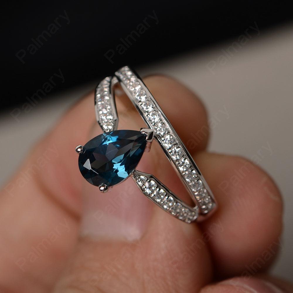 Pear Shaped London Blue Topaz Engagement Rings - Palmary